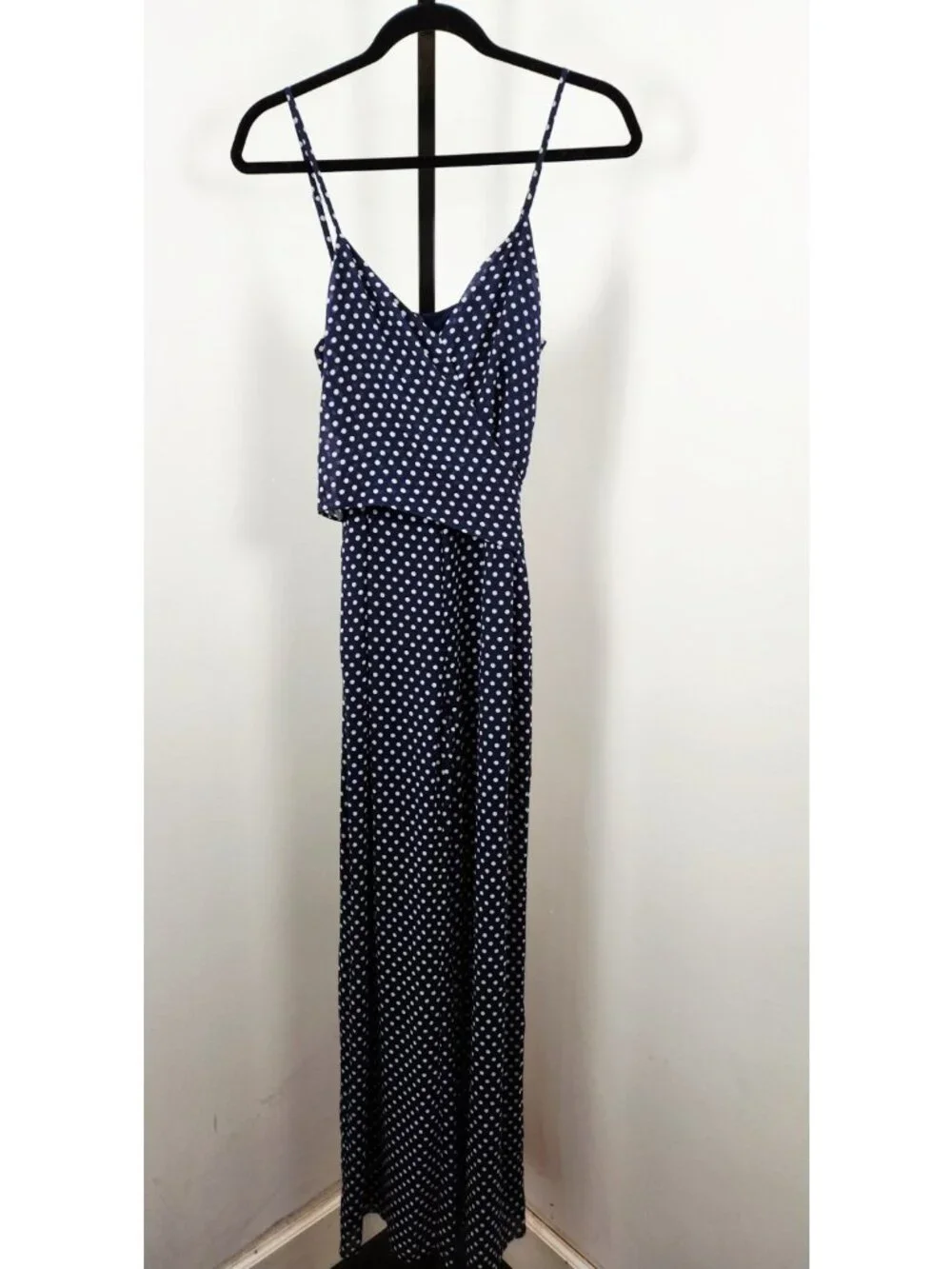 Michael Kors Jumpsuit Blue and White Polka Dot Tie Belt Spaghetti Strap - SZ S